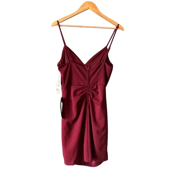 Emerald Sundae Dress Junior L Wine Ruched Spaghetti Strap Mini‎ Party Homecoming - Picture 2 of 13